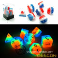 Bescon Glowing Polyhedral Dice 7pcs Set French Kiss And Forest Light, Triple Tone Luminous RPG Dice Glow in Dark,